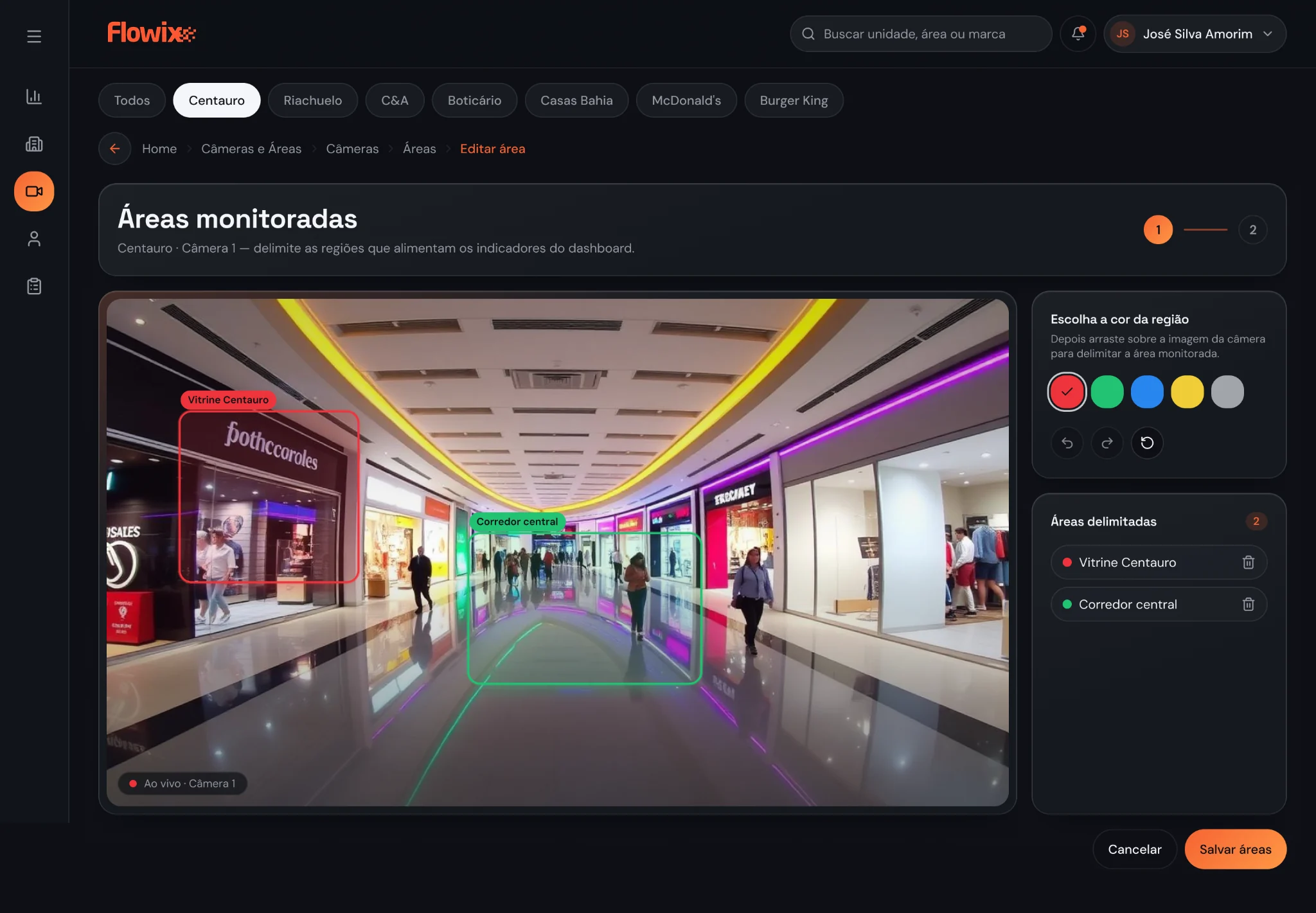 Configuração de áreas monitoradas