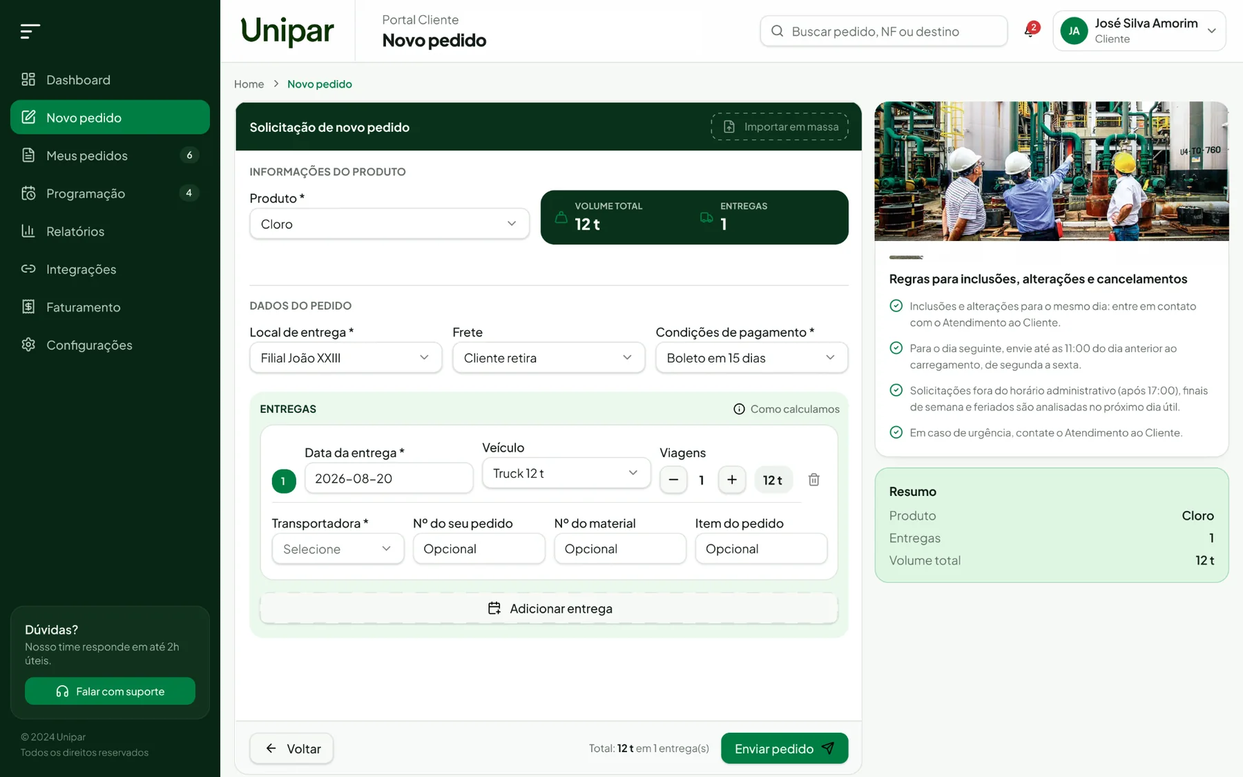 Novo pedido